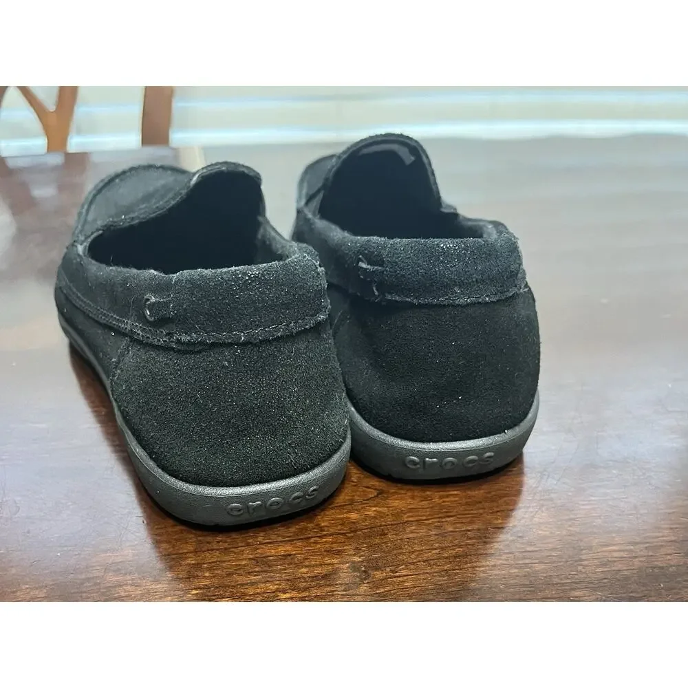 Womens Crocs Walu Black Shimmer Suede Loafers Size 8 Casual Slip On